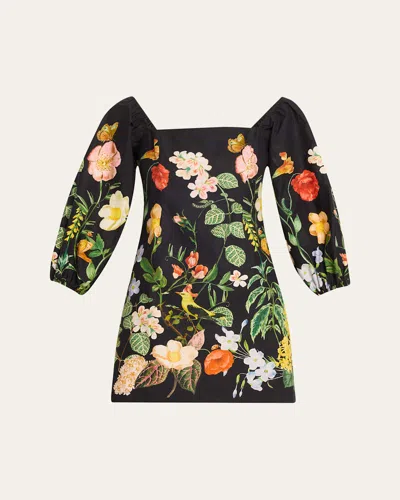 Cara Cara Montauk Puff-sleeve Cotton Poplin Mini Dress In Nect Black