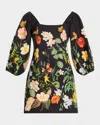 Cara Cara Montauk Puff-sleeve Cotton Poplin Mini Dress In Nectar Black