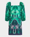 Cara Cara Montauk Puff-sleeve Cotton Poplin Mini Dress In Sanibel Isl Green