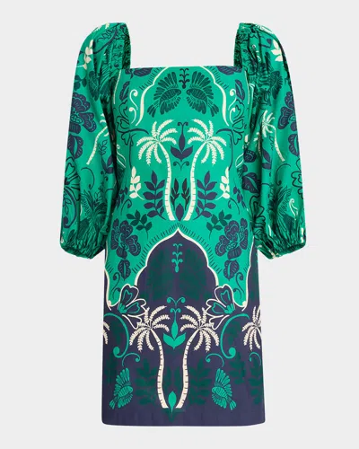 Cara Cara Montauk Puff-sleeve Cotton Poplin Mini Dress In Sanibel Isl Green