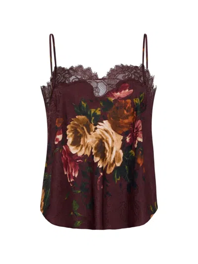 Cara Cara Nala Floral-print Lace-trim Top In Brown