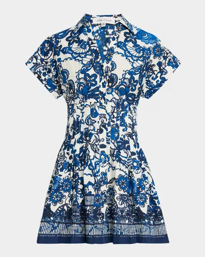 Cara Cara Nash Printed Button-front Mini Dress In Dentelle Blue