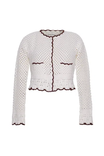 Cara Cara New York Alma Cardigan In Ivory Coffee Scallop Trim