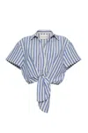 Cara Cara New York Asbury Top In Ivory Blue Striped Seersucker