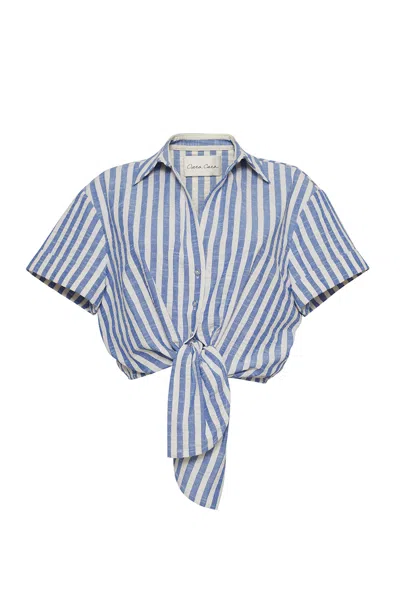 Cara Cara New York Asbury Top In Ivory Blue Striped Seersucker