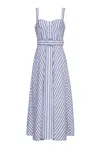 Cara Cara New York Calypso Dress In Ivory Blue Striped Seersucker