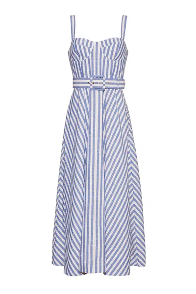 Cara Cara New York Calypso Dress In Ivory Blue Striped Seersucker