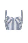 Cara Cara New York Claudine Top In Ivory Blue Striped Seersucker