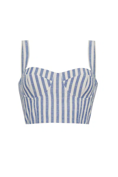 Cara Cara New York Claudine Top In Ivory Blue Striped Seersucker