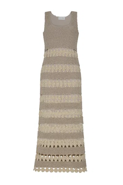 Cara Cara New York Joan Dress In Metallic Ivory Crochet
