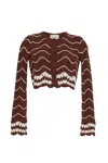 Cara Cara New York Jolene Cardigan In Brown Ivory Wave Multi Crochet