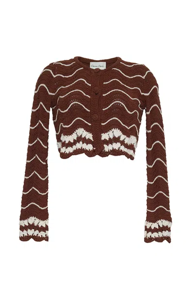Cara Cara New York Jolene Cardigan In Brown Ivory Wave Multi Crochet