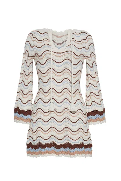 Cara Cara New York Landon Dress In Ivory Wave Multi Crochet