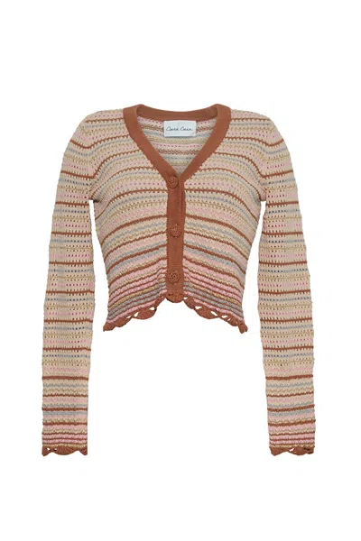 Cara Cara New York Lilana Cardigan In Clay Striped Lurex Crochet