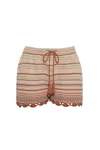 Cara Cara New York Moira Shorts In Clay Striped Lurex Crochet