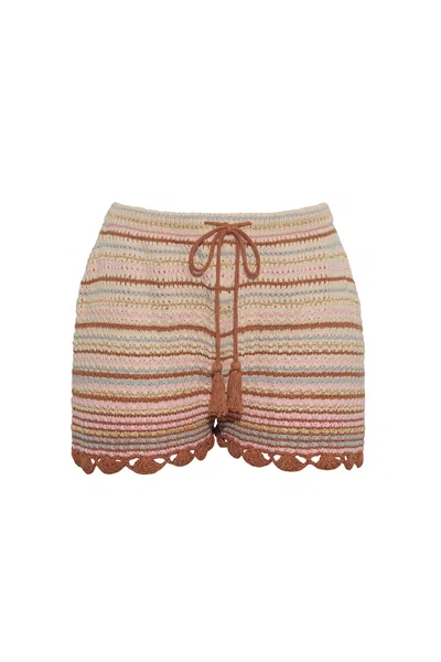 Cara Cara New York Moira Shorts In Clay Striped Lurex Crochet