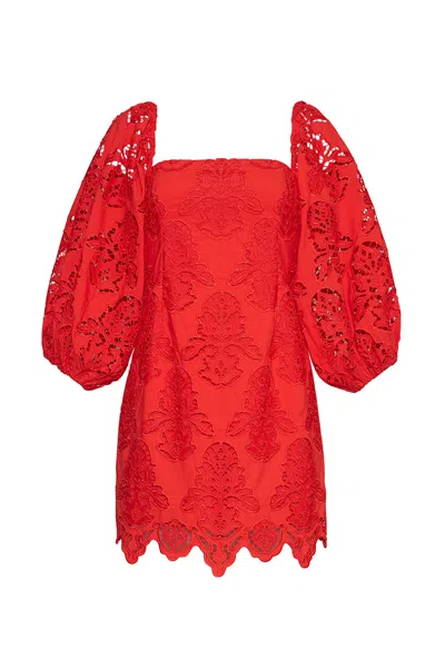 Cara Cara New York Montauk Dress In Red Embroidered Eyelet