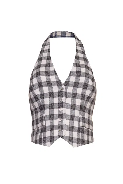 Cara Cara New York Prescott Top In Black Ivory Boucle Grid