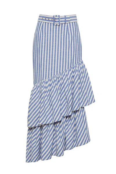 Cara Cara New York Terra Skirt In Ivory Blue Striped Seersucker