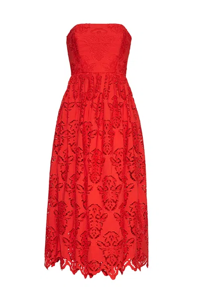 Cara Cara New York Torres Dress In Red Embroidered Eyelet
