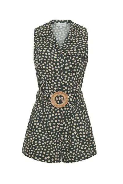 Cara Cara New York Yuki Romper In Abstract Dot Green Turtledove