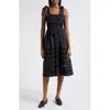 Cara Cara Nidhi Tie-shoulder Poplin Lace Midi Dress In Black