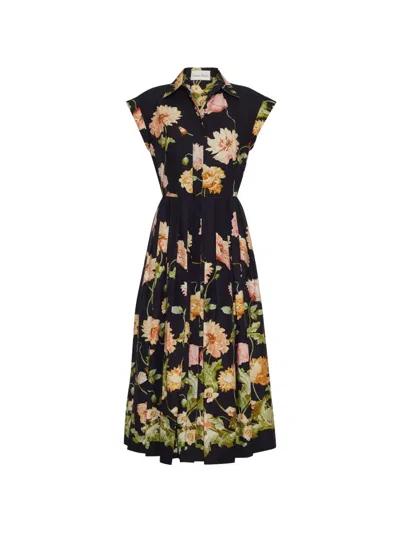 Cara Cara Octavia Belted Floral-print Kidi Dress In Black