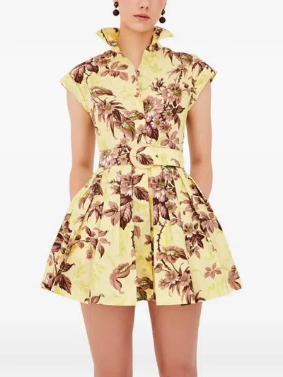 Cara Cara Octavia Belted Floral-print Mini Dress In Yellow