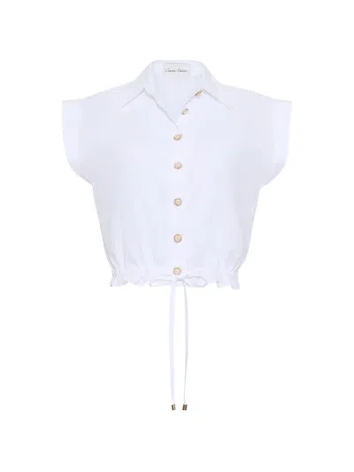 Cara Cara Octavia Drawstring-waist Shirt In White