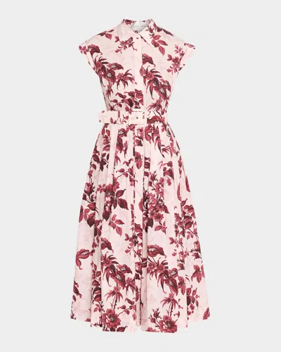 Cara Cara Octavia Belted Pleated Floral-print Cotton-poplin Midi Shirt Dress In Pink