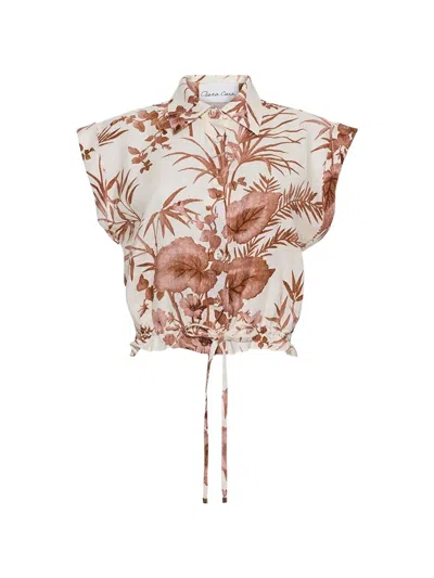 Cara Cara Octavia Floral-print Linen Top In Brown