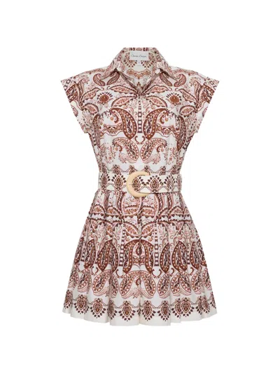 Cara Cara Octavia Paisley-print Belted Mini Dress In Brown