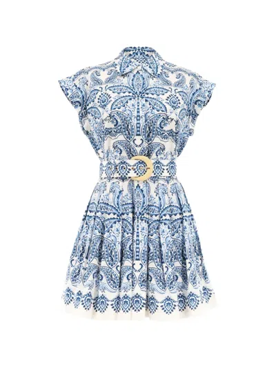 Cara Cara Octavia Paisley-print Belted Mini Dress In White