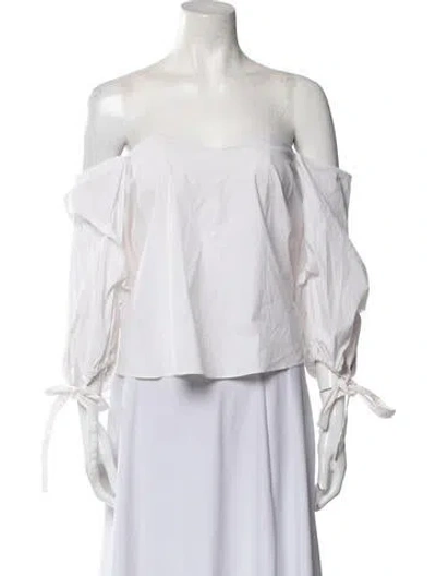 Pre-owned Cara Cara Off-the-shoulder Three-quarter Sleeve Blouse In White