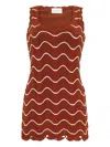 Cara Cara Orel Scalloped Striped Cotton Mini Dress In Brown