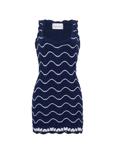 Cara Cara Orel Scalloped Striped Cotton Knit Mini Dress In Blue