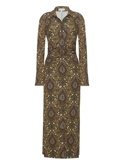 Cara Cara Paisley-print Gathered Midi Day Dress In Brown