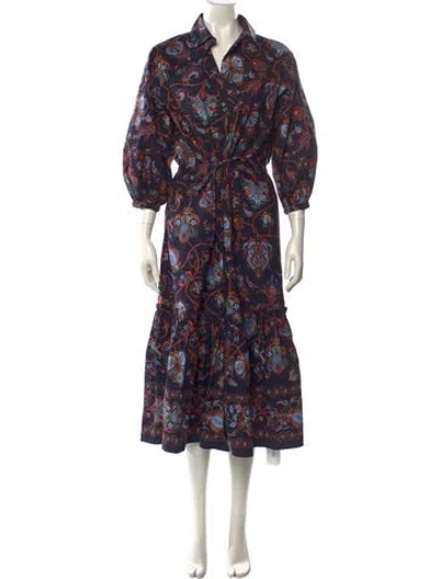 Pre-owned Cara Cara Paisley Print Long Dress In Blue