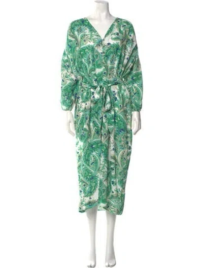 Pre-owned Cara Cara Paisley Print Long Dress In Green