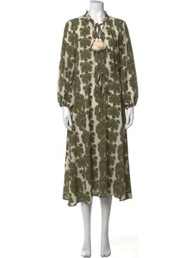 Pre-owned Cara Cara Paisley Print Long Dress In Green