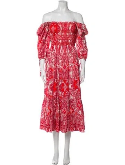 Pre-owned Cara Cara Paisley Print Long Dress In Red