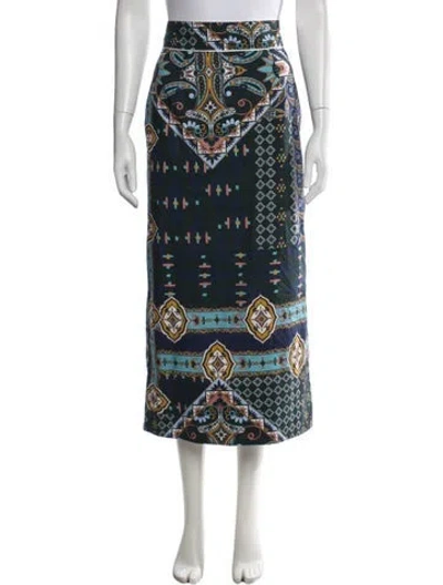 Pre-owned Cara Cara Paisley Print Long Skirt In Blue