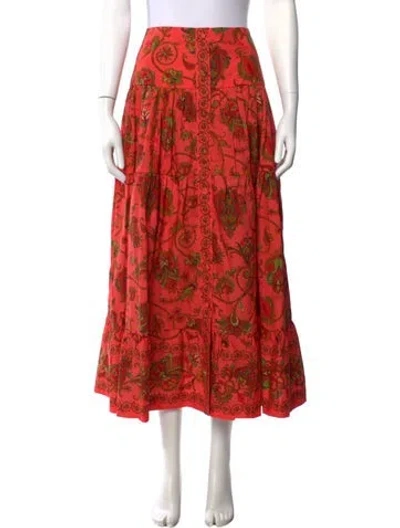 Pre-owned Cara Cara Paisley Print Long Skirt In Orange