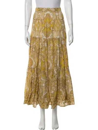 Pre-owned Cara Cara Paisley Print Long Skirt In Yellow