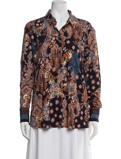 Pre-owned Cara Cara Paisley Print Long Sleeve Blouse W/ Tags In Blue
