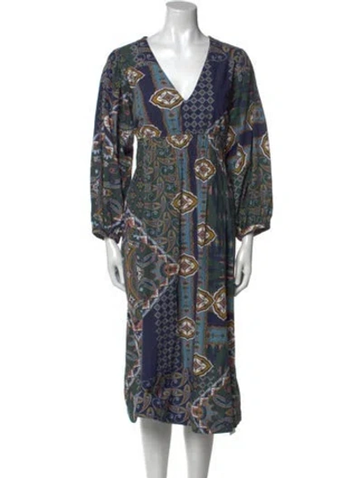Pre-owned Cara Cara Paisley Print Midi Length Dress In Blue