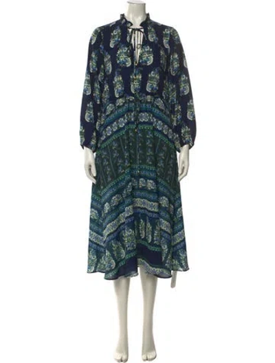 Pre-owned Cara Cara Paisley Print Midi Length Dress In Blue