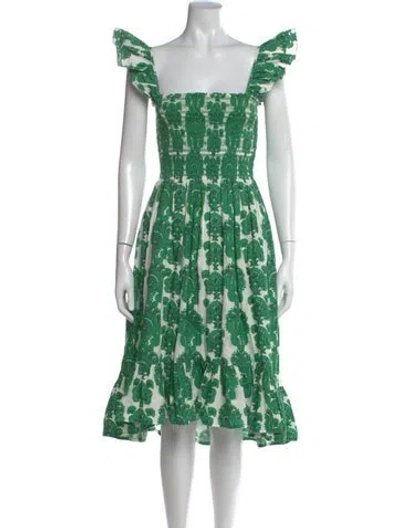 Pre-owned Cara Cara Paisley Print Midi Length Dress In Green