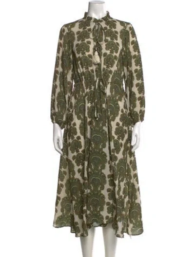 Pre-owned Cara Cara Paisley Print Midi Length Dress In Green