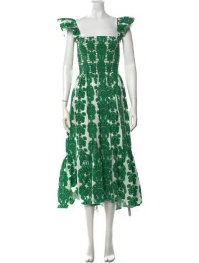 Pre-owned Cara Cara Paisley Print Midi Length Dress In Green